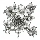 simple flower bouquet one poppy one Lilly of the valley one daffodil one cosmo one gladiolus tattoo design idea