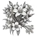 simple flower bouquet one poppy one Lilly of the valley one daffodil one cosmo one gladiolus tattoo design idea