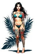 Sexy girl, petite, big boobs, wide hips, bikini . long hair,sexual. Seductive. Full Body, standing with legs and feet tattoo design idea
