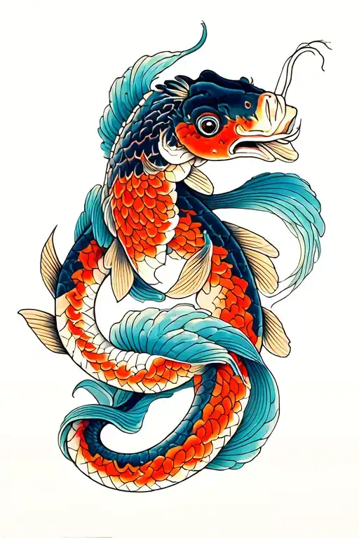 Japanese coy fish and snake tattoo design idea