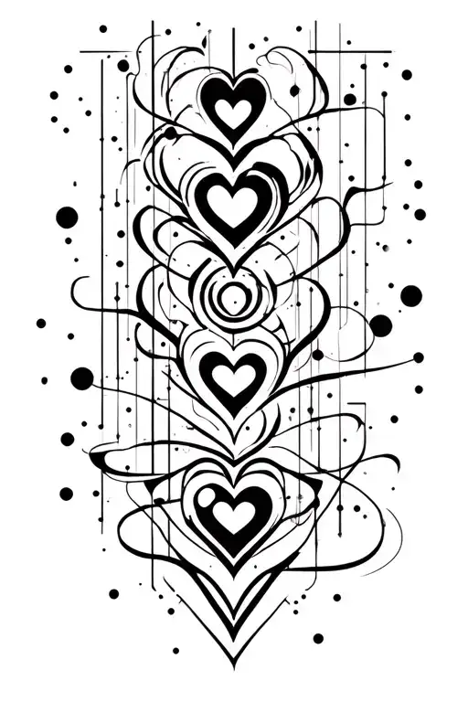 cyber sigilism, vertical tattoo design, subtle heart elements tattoo design idea