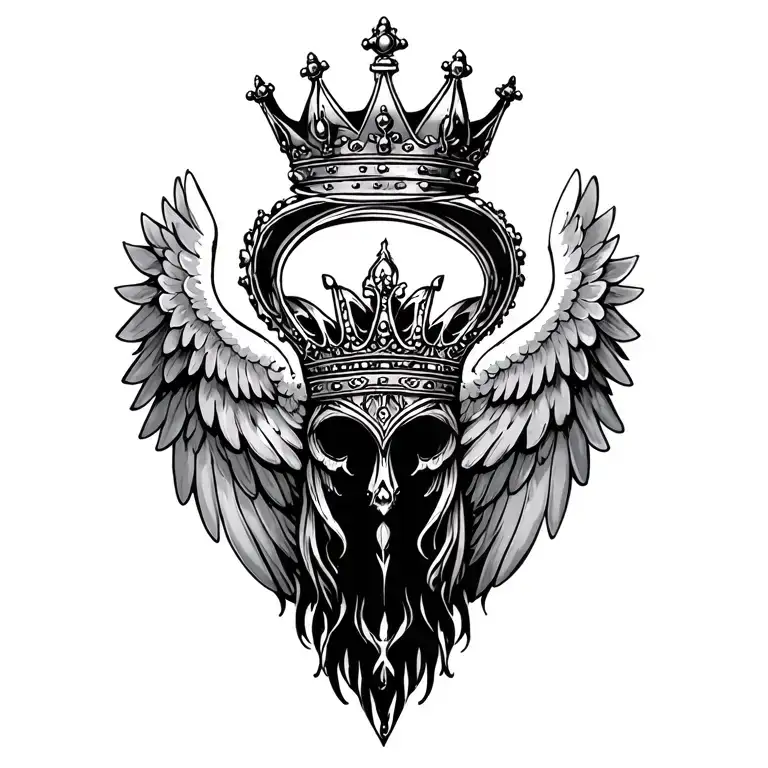 a crown and a pair of wings tattoo design idea