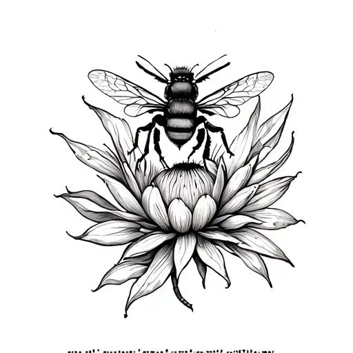 cute bee and protea tattoo design idea