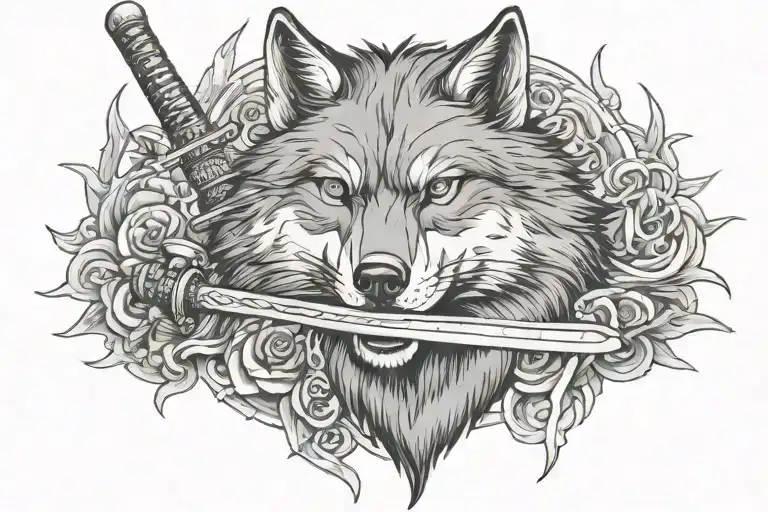 wolf and katana sword tattoo design idea