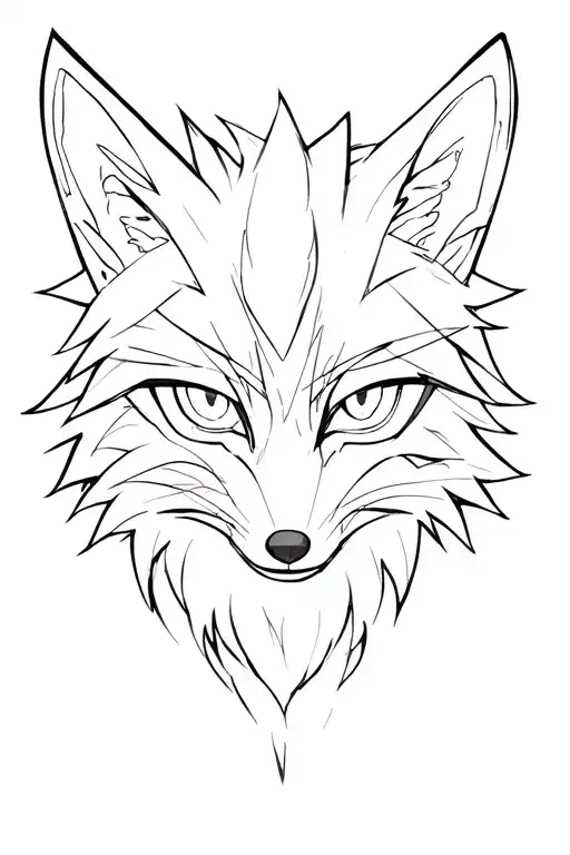 "which shouts the word" eyes "" contour tattoo in the style of the style of which depicts an assassin-native fox from Naruto with a sharingan instead of eyes tattoo design idea