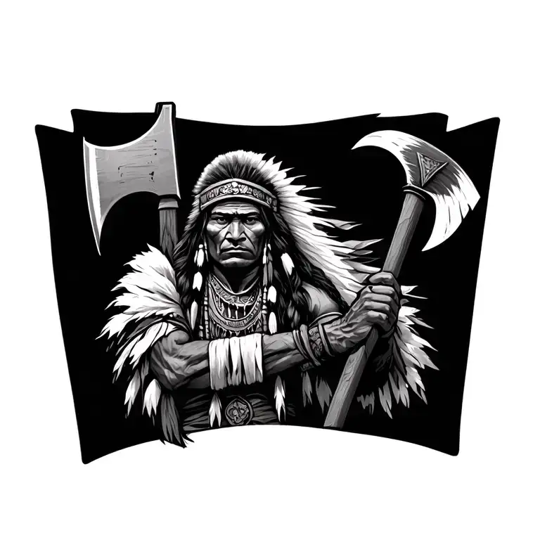 Cherokee warrior holding hatchet tattoo design idea