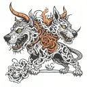 ike, gemini, burning hell hound tattoo design idea
