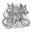 ike, gemini, burning hell hound tattoo design idea