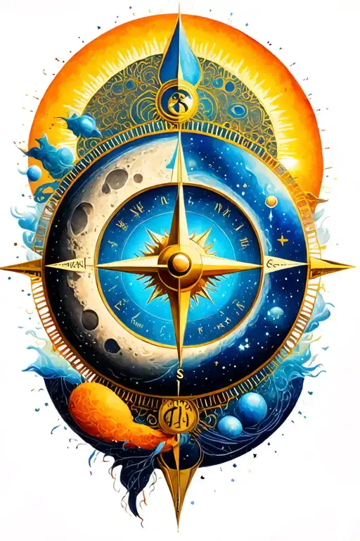 sun moon compass space tattoo design idea
