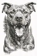 pitbull dog with background of the forest tattoo design idea