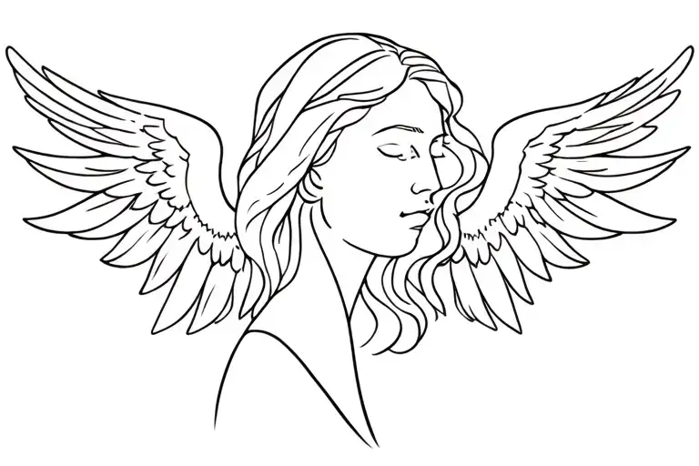 angel wings with face profile holding tattoo design idea