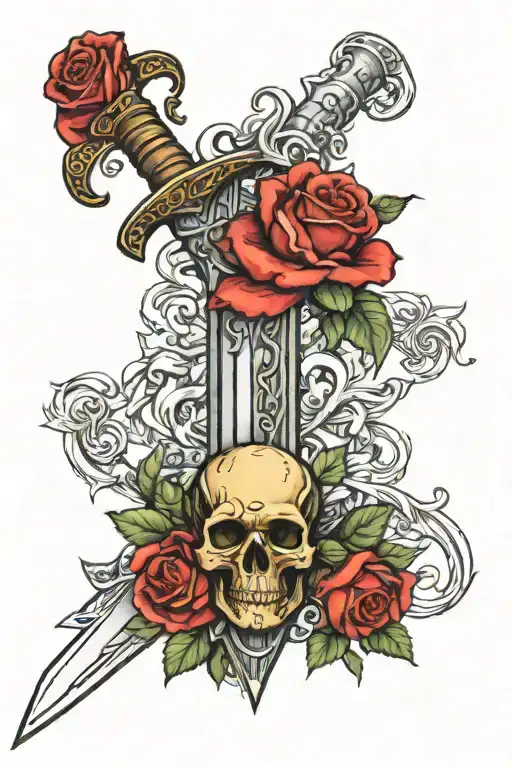 sword, roses, sleep token band logo, sleep token themed tattoo tattoo design idea