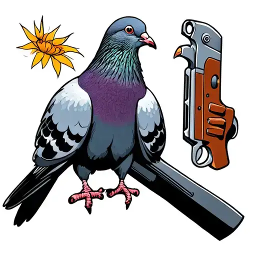 pigeon holding a waterpistol tattoo design idea