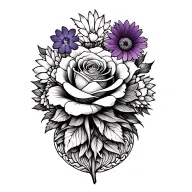mandala design incorporating elements 1 rose, 2 violets, 1 marigold and 2 asters tattoo design idea