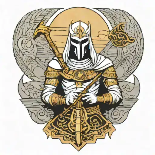 egyptian god moon knight with staff tattoo design idea