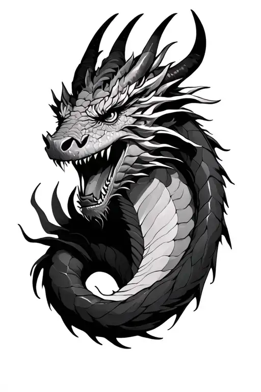 dragon face with capricorn tail tattoo design idea