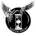 "Nothing lasts forever " hourglass with a skeleton hand reaching up towards a angel hand through the hourglass with the words under and curved  tattoo design idea