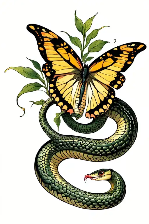 butterfly and snake tattoo design idea
