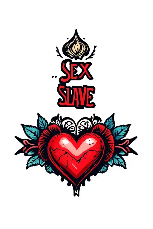 "SEX SLAVE" heart shape tattoo design idea
