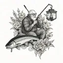 based on the song " I wish grandpas never died" by Riley Green with flowers and a man fishing  tattoo design idea