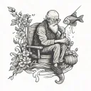based on the song " I wish grandpas never died" by Riley Green with flowers and a man fishing  tattoo design idea