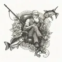 based on the song " I wish grandpas never died" by Riley Green with flowers and a man fishing  tattoo design idea