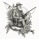 based on the song " I wish grandpas never died" by Riley Green with flowers and a man fishing  tattoo design idea