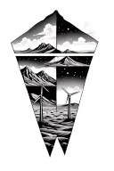 3 triangles with desert mountains and windmills tattoo design idea