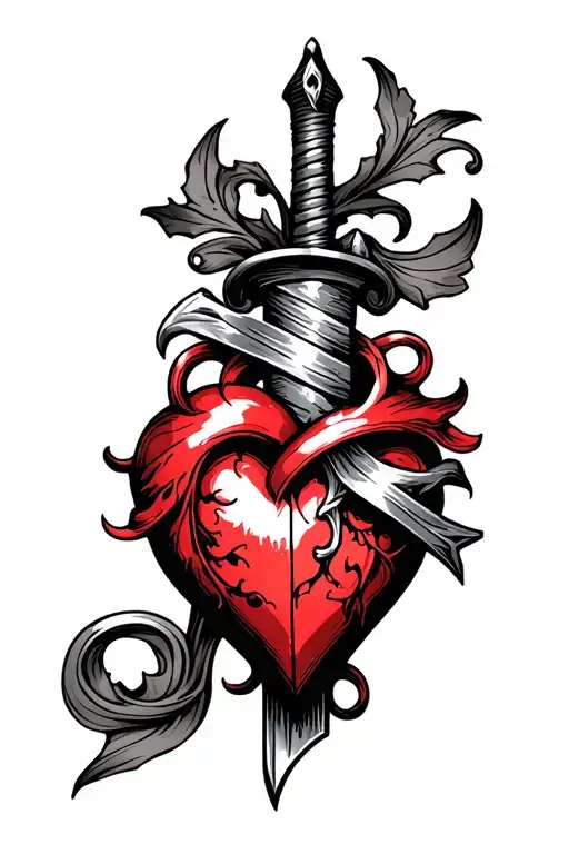 dagger and heart tattoo design idea