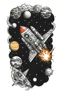 rocket with planets stars and nebulas tattoo design idea