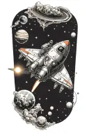 rocket with planets stars and nebulas tattoo design idea