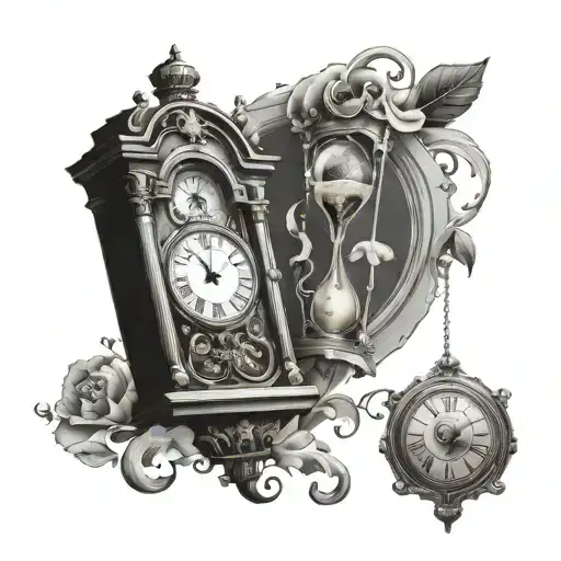 grandfather clock with hourglass tattoo design idea