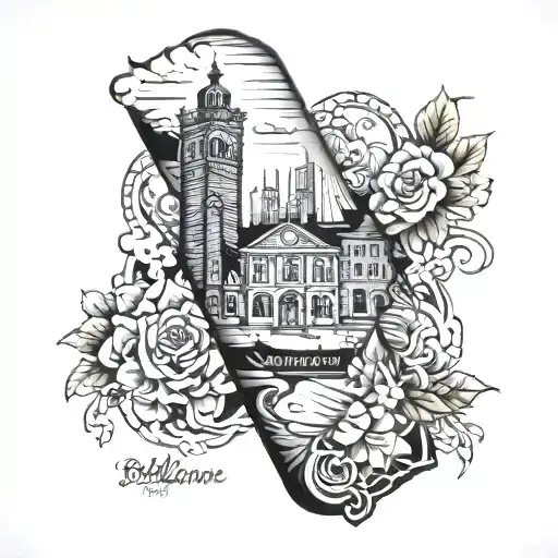 Forearm tattoo with baltimore and baltimore city behind it  tattoo design idea