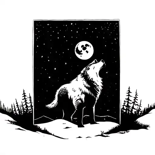 wolf howling at the moon tattoo design idea