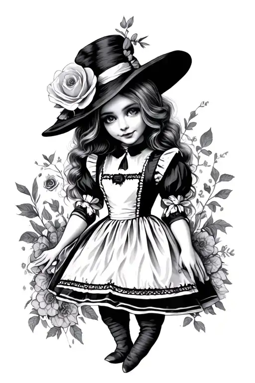 dark Alice un Wonderland elements tattoo design idea