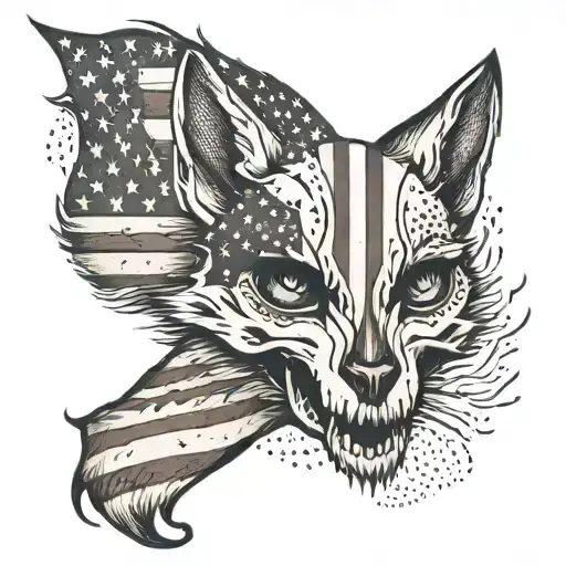 An American flag with fox skull  tattoo design idea