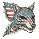 An American flag with fox skull  tattoo design idea