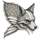 An American flag with fox skull  tattoo design idea