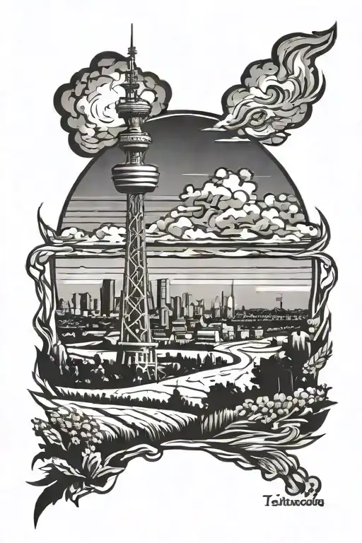 burning field Stuttgart TV tower tattoo design idea