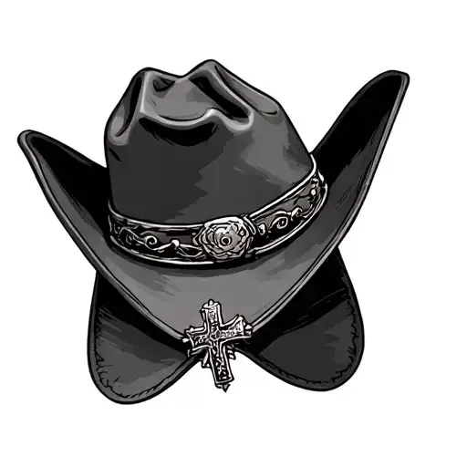 cross cowboy hat hanging tattoo design idea