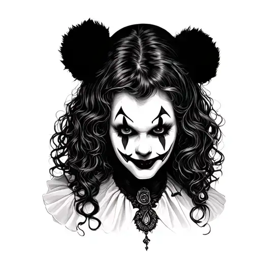 clown girl face evil tattoo design idea