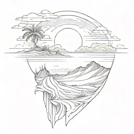 sea, wind, sand beach sunset tattoo design idea