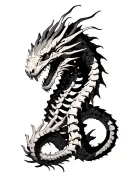 skeletal look on spine with a dragon wrapping about the bone tattoo design idea