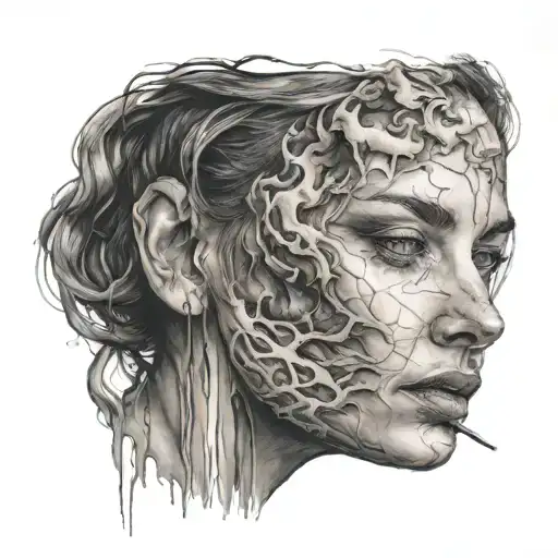 blurry mind woman face tattoo design idea