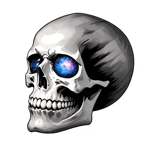 skull with galaxy's for eyes space mouth tattoo design idea