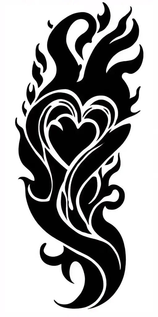 A minimalist design of a heart intertwined with flames, symbolizing love and the passion of being a firefighter tattoo design idea