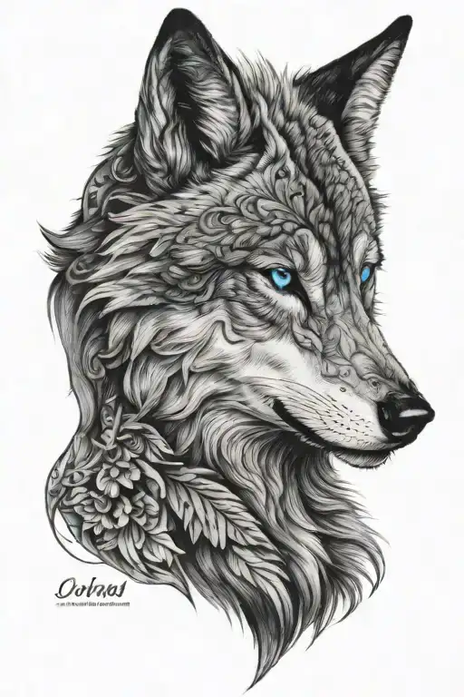 wolf with blue eyes very realistic blackwork tattoo tattoo design idea