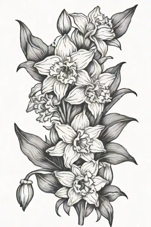 paperwhite narcissus and sweet pea flowers tattoo design idea