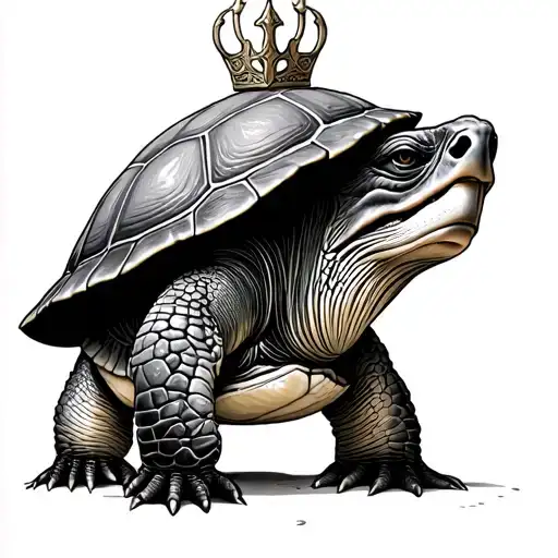 shellback turtle and king Neptune looking over him tattoo design idea