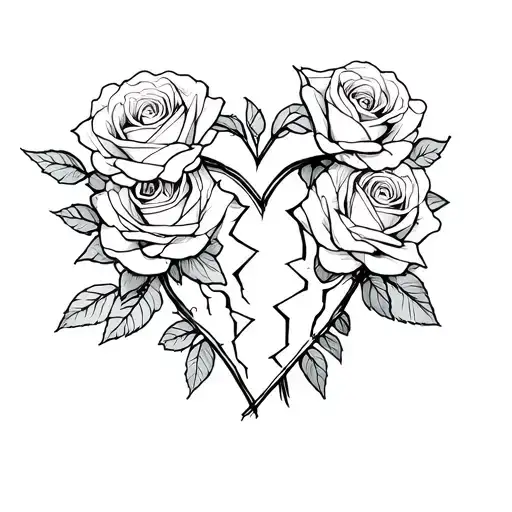 Roses And Broken heart  tattoo design idea
